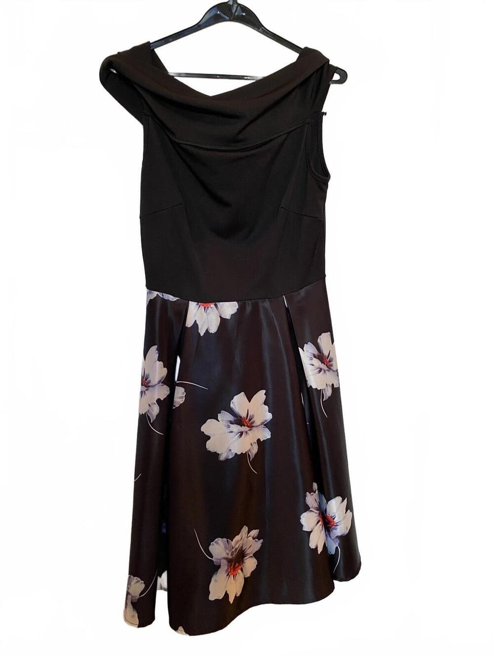 Measeor Women's Black and Floral Midi Dress Small